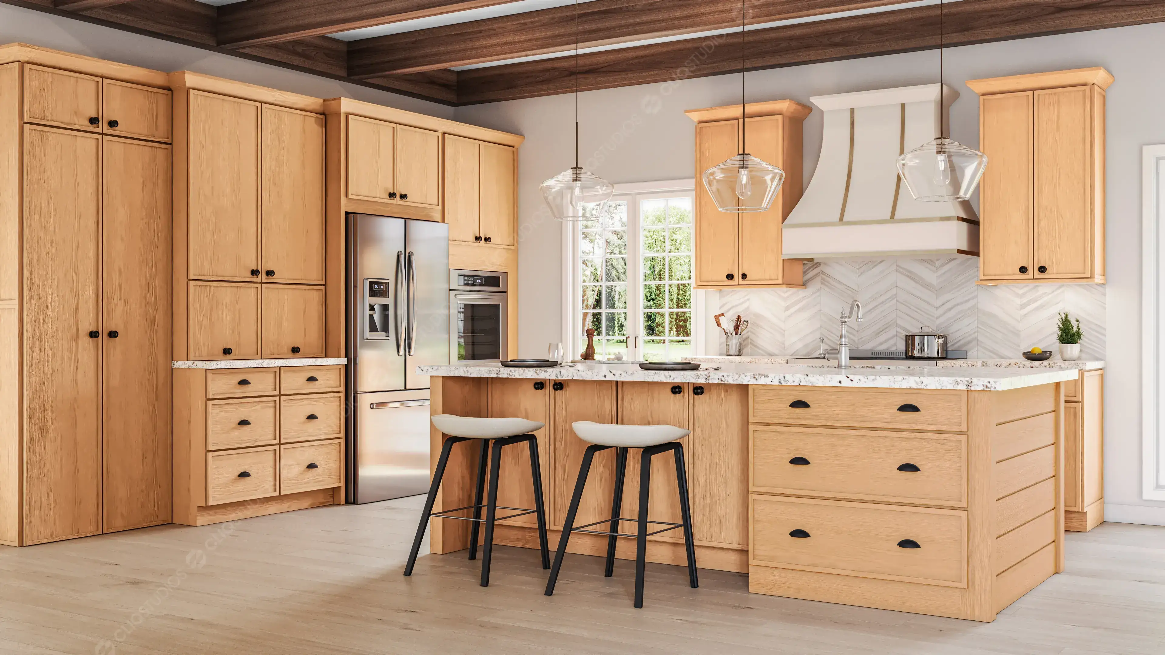 Transitional shaker custom kitchen cabinets with quartz countertops in Nashville TN