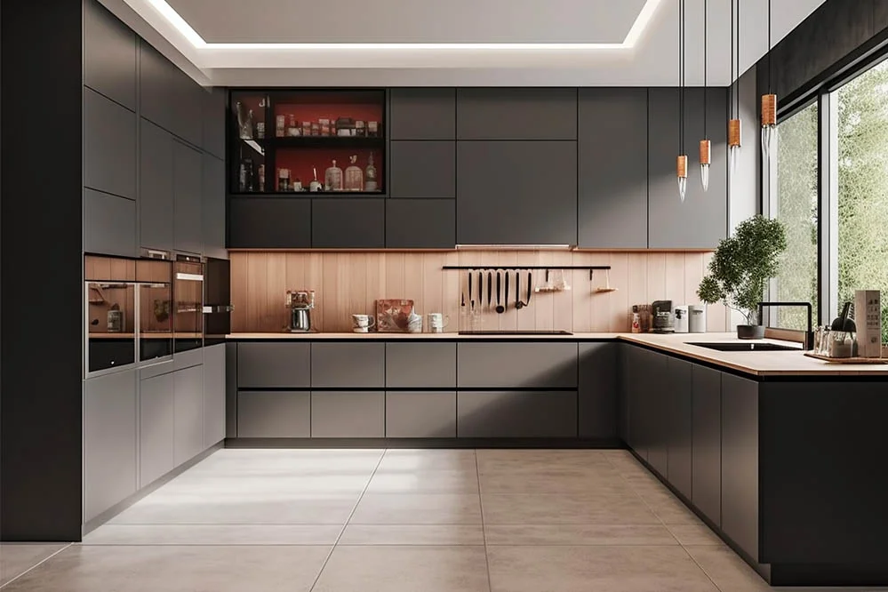 Custom kitchen cabinets in a luxury Nashville home with solid wood shaker doors and quartz countertops